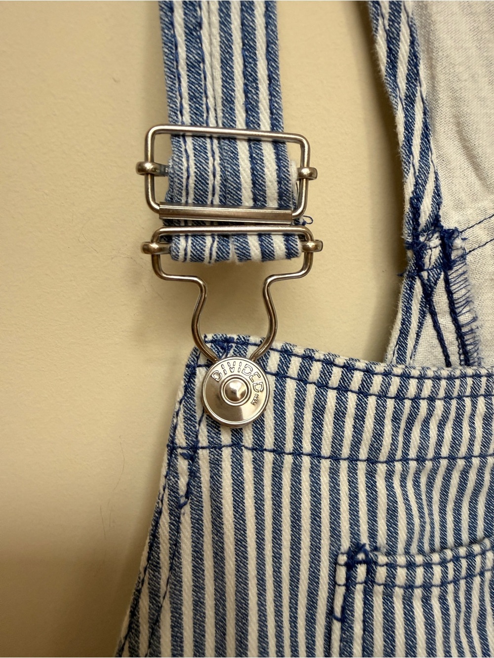 H&M Divided Twill Dungarees Women’s Size 8 Bib Overalls Blue Stripes Railroad - Picture 3 of 8